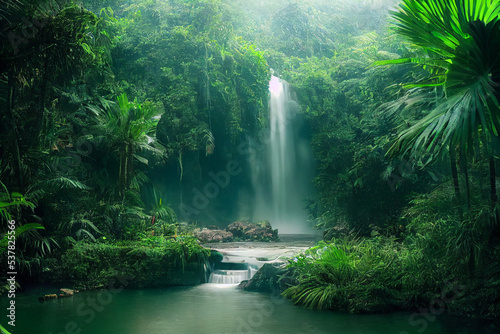 Schöner Wasserfall im dichten Dschungel Urwald photo