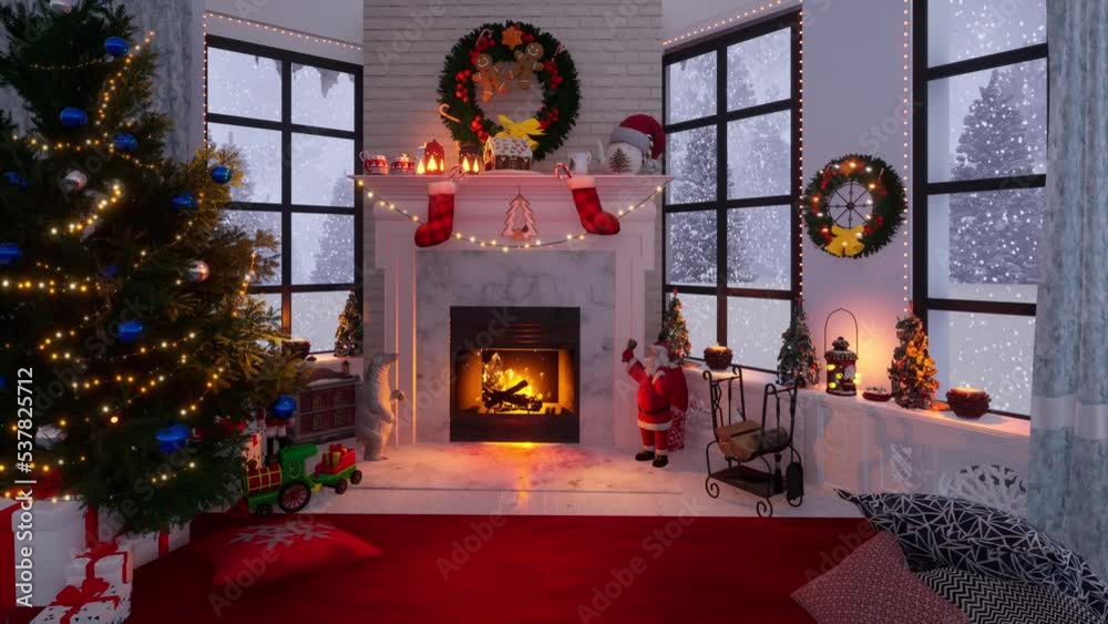 Christmas tree in fireplace