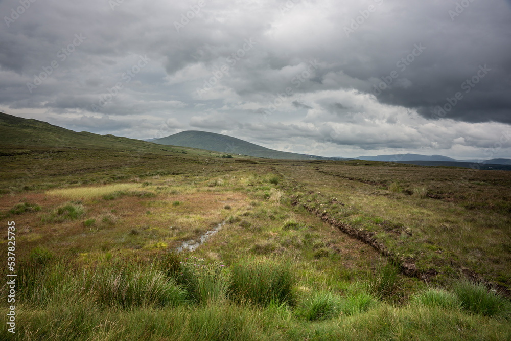 Peatland where peat is still cut every year, on the south side of Wild Nephin National Park, co. Mayo, Ireland.