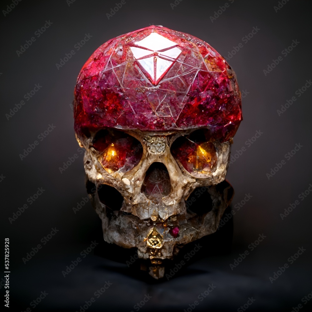Human skull covered with red stone Human skull covered with red stone