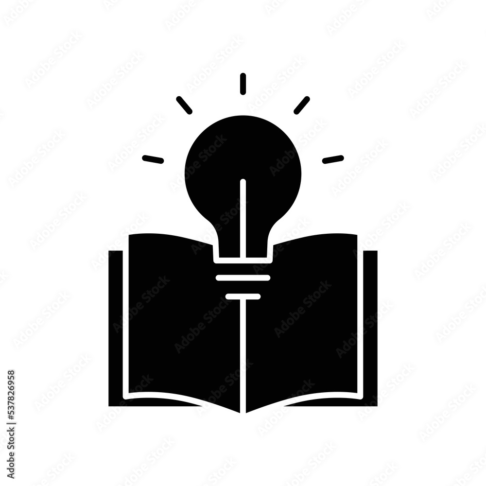 Light bulb glyph icon illustration with open book. icon illustration related to education idea. Simple vector design editable Light bulb glyph icon illustration with open book. icon illustration related to education idea. Simple vector design editable