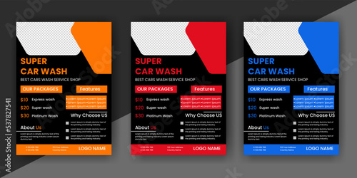 modern car wash car detailing and rental flyer, car service, and price list flyer, automobile car service flyer