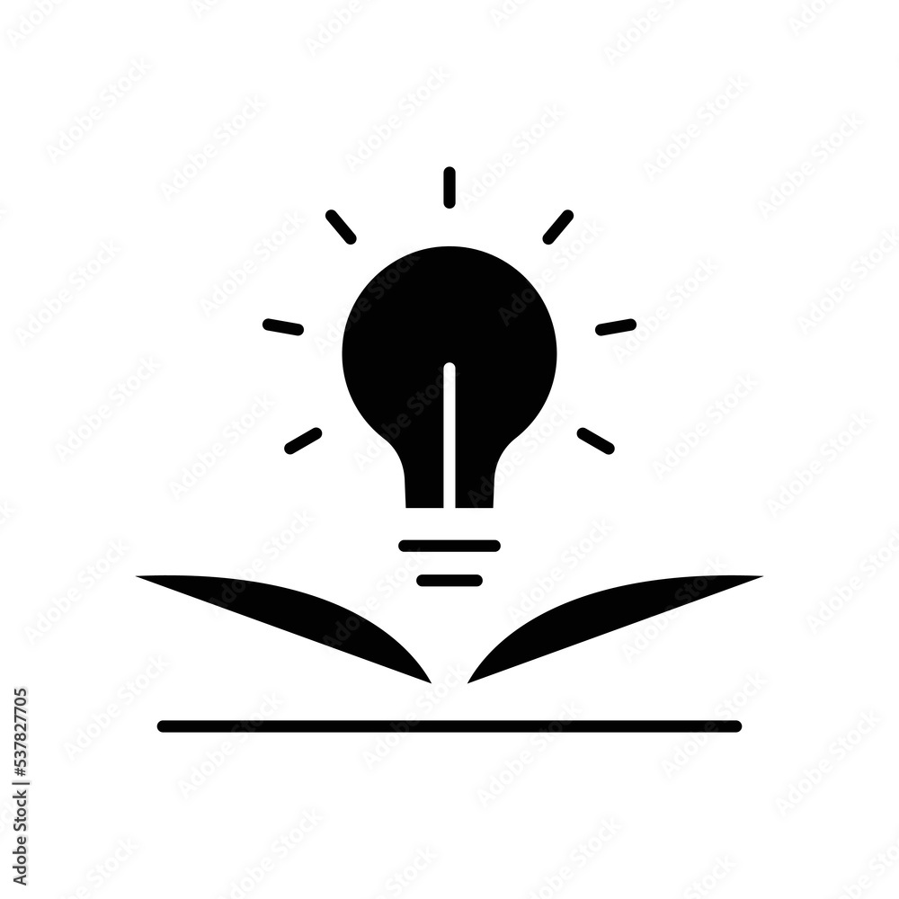 Light bulb glyph icon illustration with open book. icon illustration related to study idea. Simple vector design editable. Light bulb glyph icon illustration with open book. icon illustration related to study idea. Simple vector design editable.