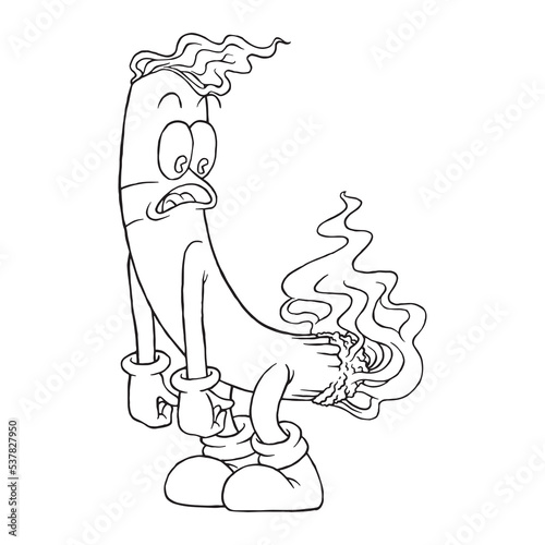 Coloring illustration of cartoon funny cigarette mascot