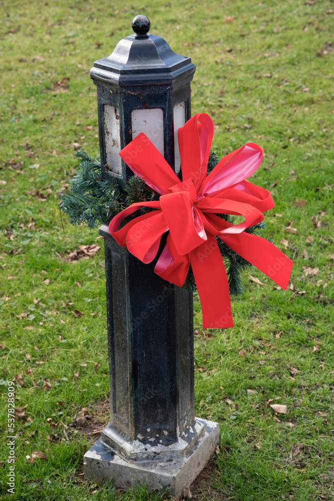 Sidewalk Light Post Decorated for Christmas Sidewalk Light Post Decorated for Christmas