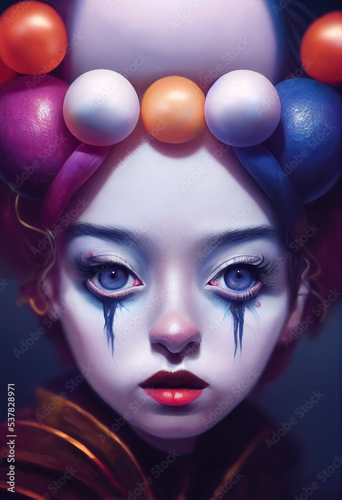 Portrait of a beautiful clown girl, 3d render Portrait of a beautiful clown girl, 3d render