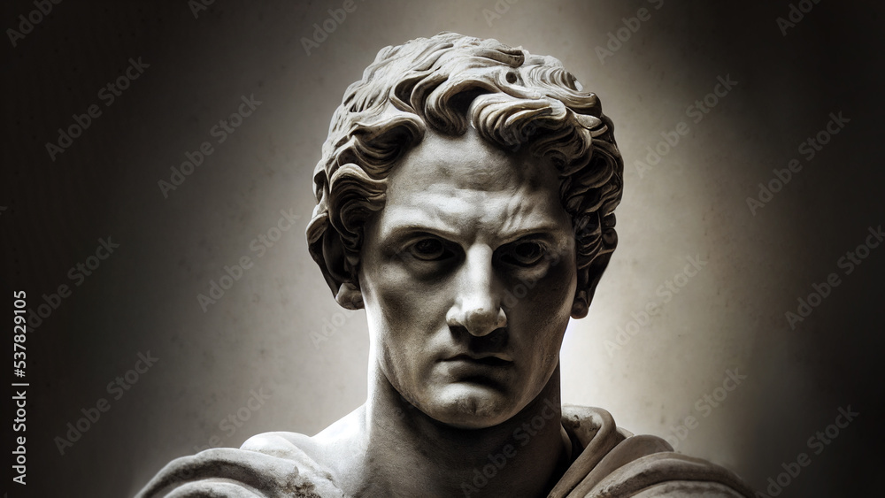 Illustration of a Renaissance marble statue of Theseus. He was the mythical king and founder-hero of Athens.