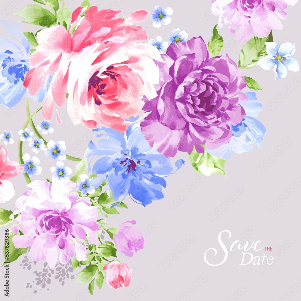 Fototapeta dla dziewczynki Flowers watercolor illustration.Manual