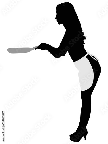 Silhouette of beautiful girl cooking