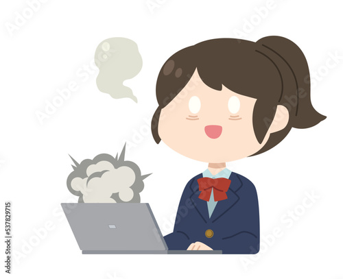 女子学生　パソコン　イラスト