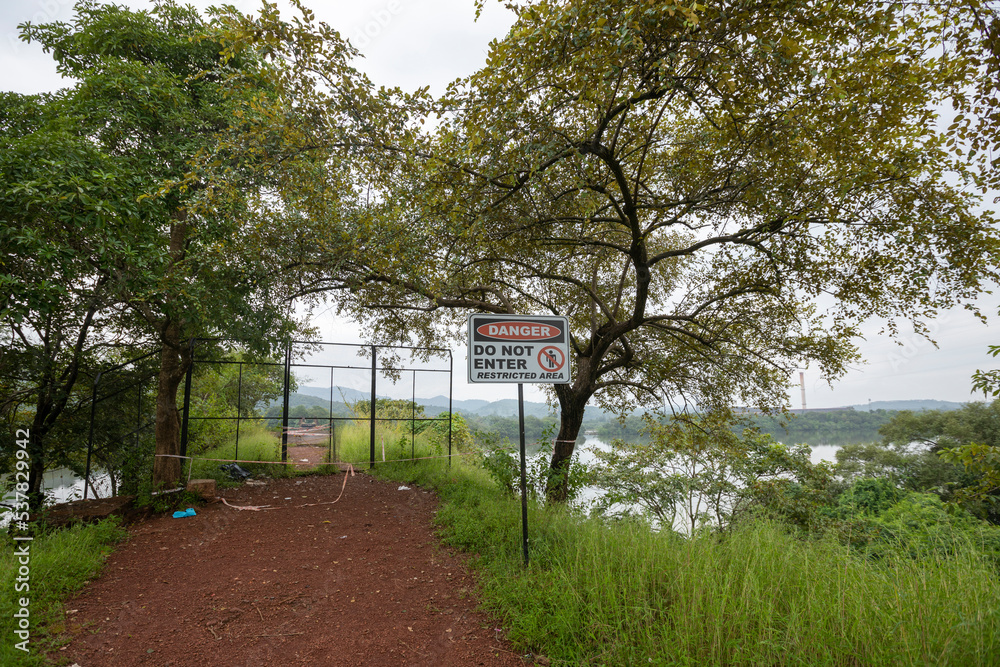 Old portuguese-era broken bridge access restricted at Borim Goa India Old portuguese-era broken bridge access restricted at Borim Goa India