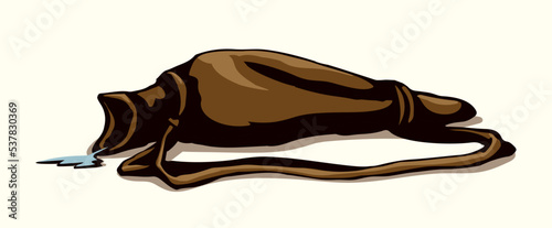 An empty waterskin lies on the ground. Vector drawing