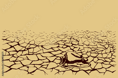 An empty waterskin lies on the ground. Vector drawing