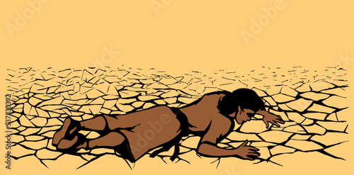 An exhausted person lies on the ground. Vector drawing