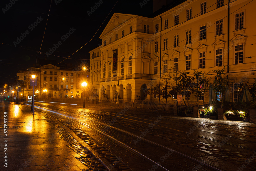  Lviv city cente at night