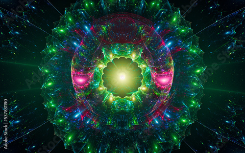 digital illustration abstract image generated fractal background image portal pattern of various geometric shapes and lines of various colors for computer graphics or web design