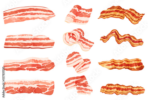 Chopped pieces of bacon. Delicious juicy pork. Vector illustration