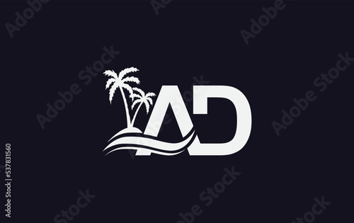 Water wave logo design and ocean beach palm tree vector download logo letters