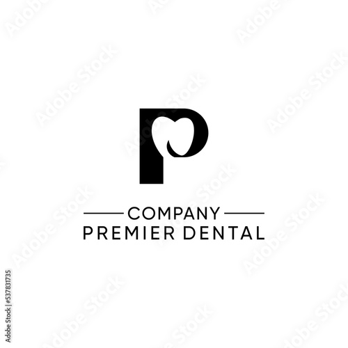 p letter tooth for dentistry logo design