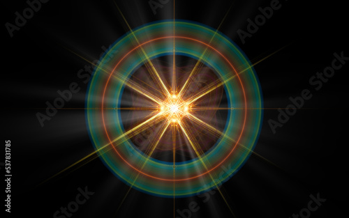 abstract illustration of a computer generated fantastic star in various shapes and shades on a black background for use in symbology, signs for digital design and graphics