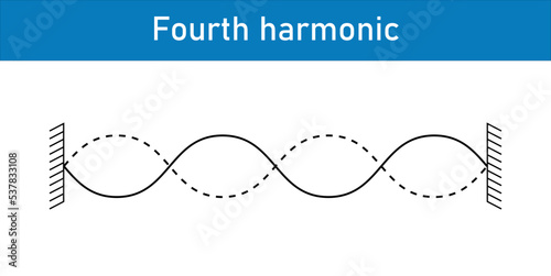 harmonics of vibrations of a stretched string fixed at both ends. Scientific vector illustration isolated on white background.