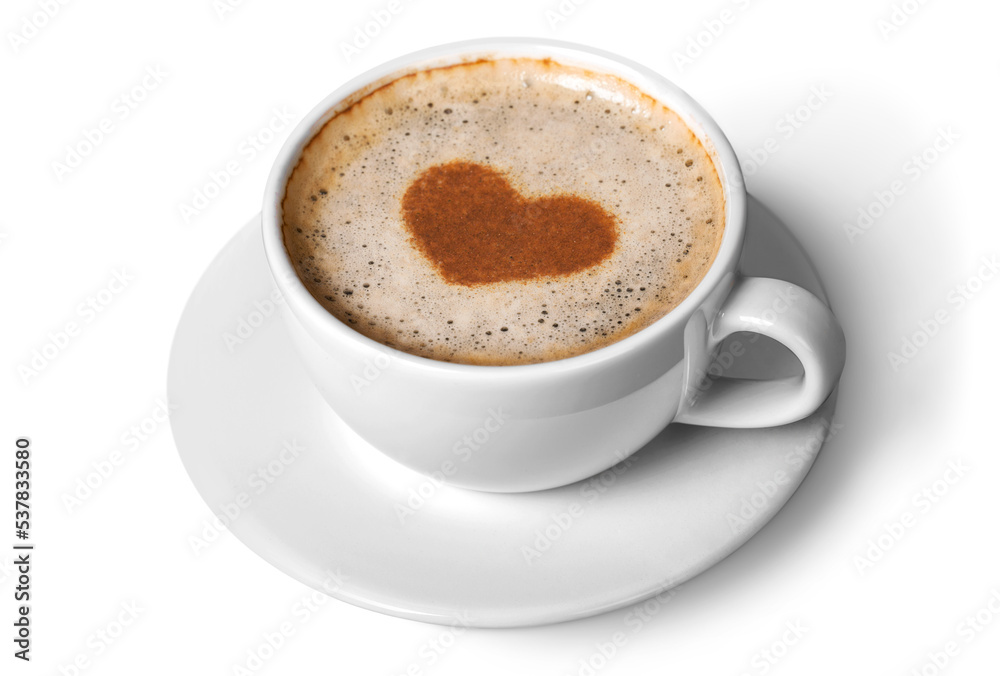 Latte coffee with heart symbol isolated on white background Latte coffee with heart symbol isolated on white background