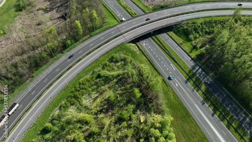 Traffic at a highway junction where the A6 and N50 highways cross in Flevoland near Emmeloord in The Netherlands. photo