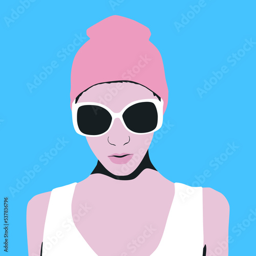 Fashion minimal illustration. Stylish party girl Dj music vibes © Porechenskaya