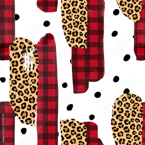SEAMLESS PATTERN CHRISTMAS RED PLAID CHEETAH AND GOLD REPEATING PATTERN RASTER BACKGROUND