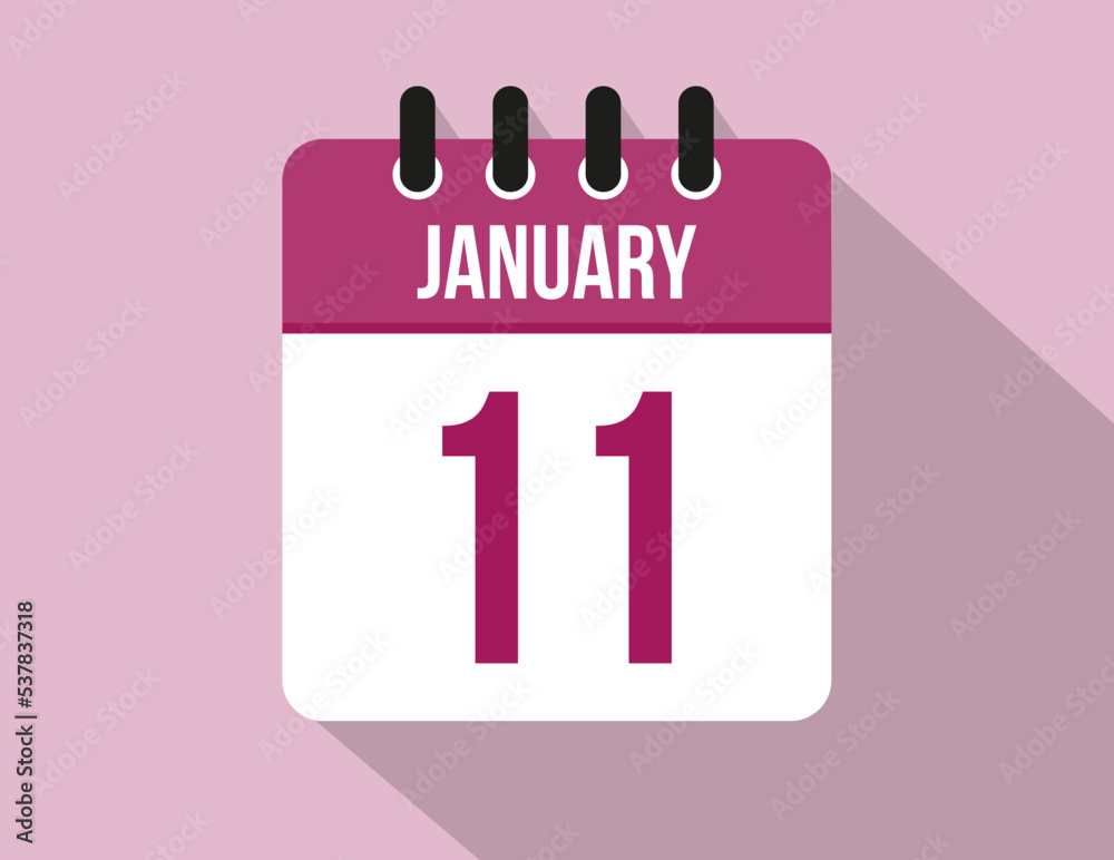 11 day January calendar. Calendar vector for January in pink color on light background 11 day January calendar. Calendar vector for January in pink color on light background
