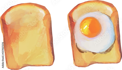 目玉焼きトーストのイラスト 水彩風ベクターセット