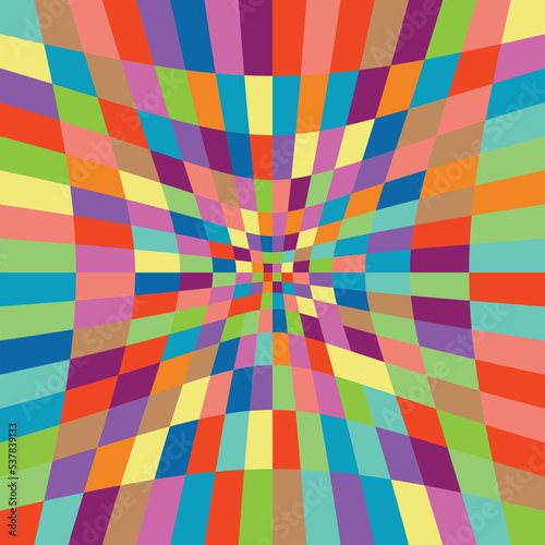 Twisted psychedelic checkerboard seamless pattern.