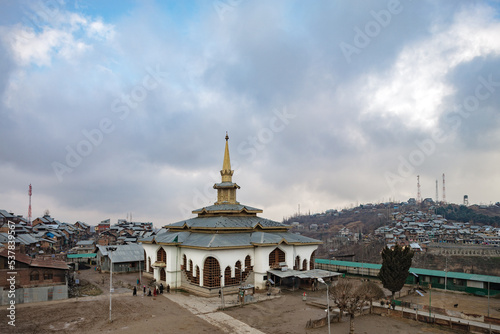 CHARARI SHARIEF , KASHMIR, INDIA: Charar-e-Sharief shrine dedicated to Kashmiri muslim Sufi saint Nund Rishi, also known as Sheikh Noor-ud-Din Noorani, near Srinagar photo