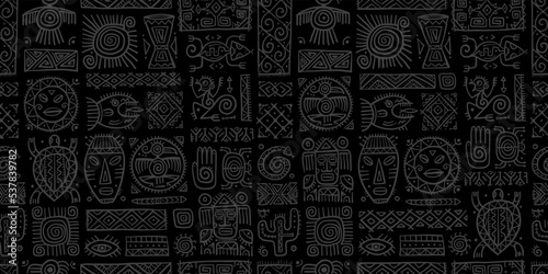 Ethnic mexican decor. Handmade Seamless Pattern for your design. Tribal tattos elements
