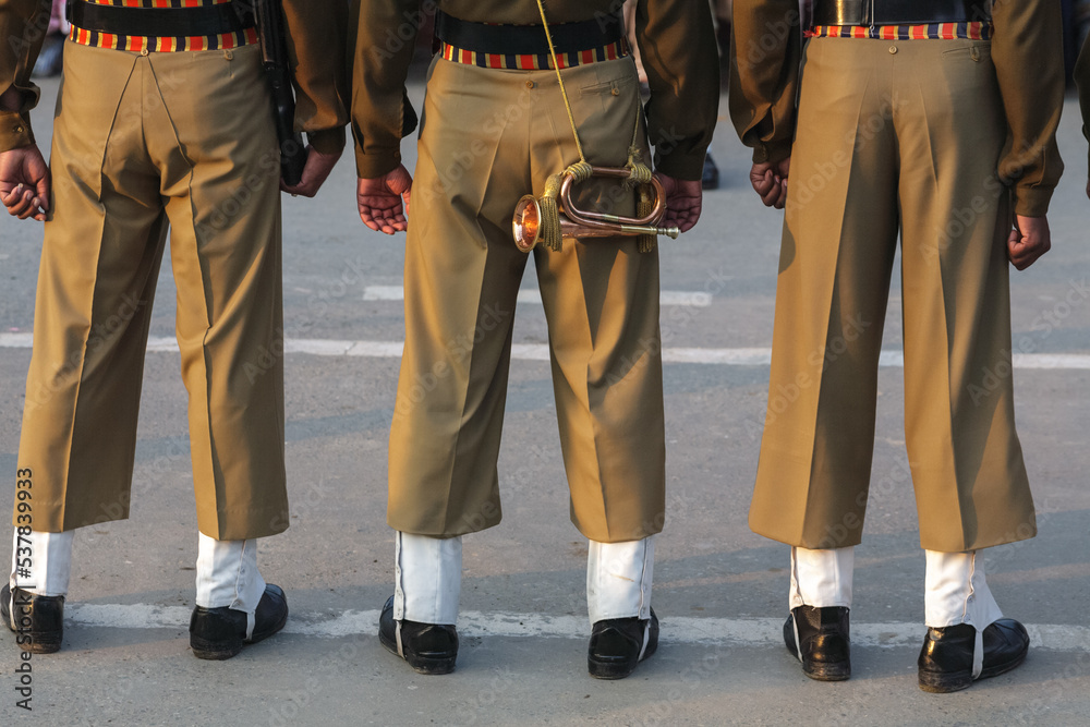 WAGAH BORDER, PUNJAB, INDIA: Indo-Pakistan border, detail of military trousers during a martial flag raising ceremony WAGAH BORDER, PUNJAB, INDIA: Indo-Pakistan border, detail of military trousers during a martial flag raising ceremony