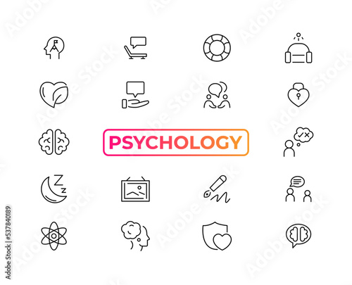 Psychology and mental line icons collection. Big UI icon set in a flat design. Thin outline icons pack. Vector illustration EPS10