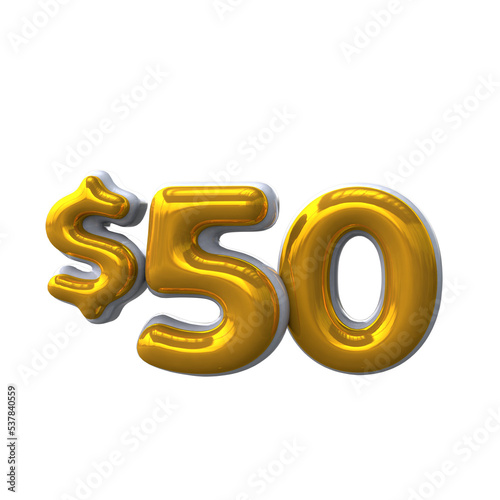 3D text effect mental yellow color 50 dollar