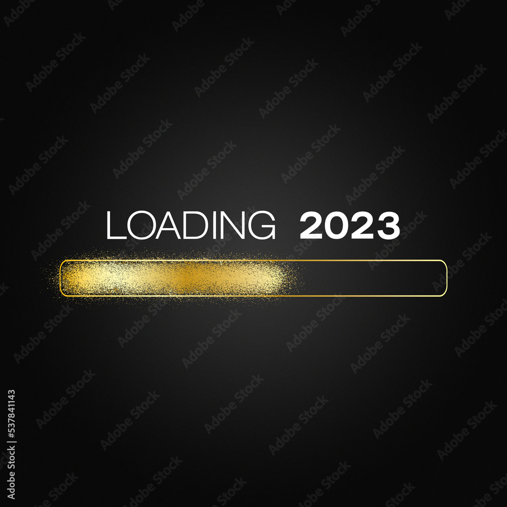 Illustration of a loading bar in gold with the message loading 2023 ...