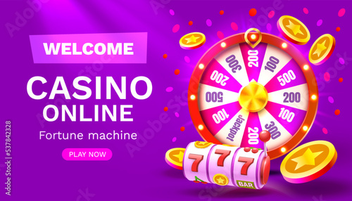 Casino fortune machine winner, jackpot fortune of luck, win banner. Vector