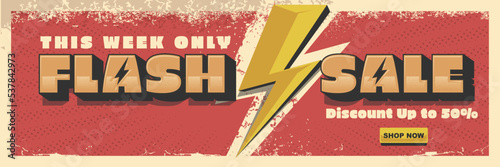 flash salethis week only. discount up to 50%. promotion banner vintage style  vector illustration