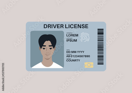 A driver license plastic card with a photo