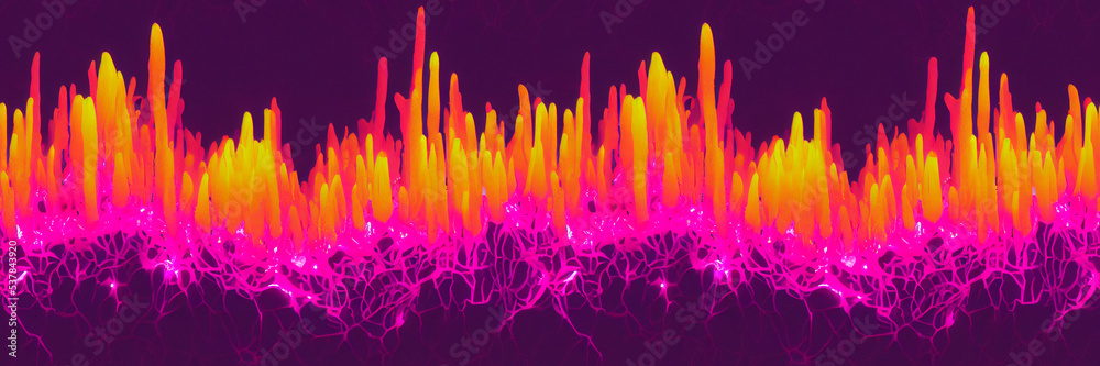 Seamless pattern illustration. The fluorescent plant pattern. Glowing and mysterious plants in the dark. Seamless pattern illustration. The fluorescent plant pattern. Glowing and mysterious plants in the dark.