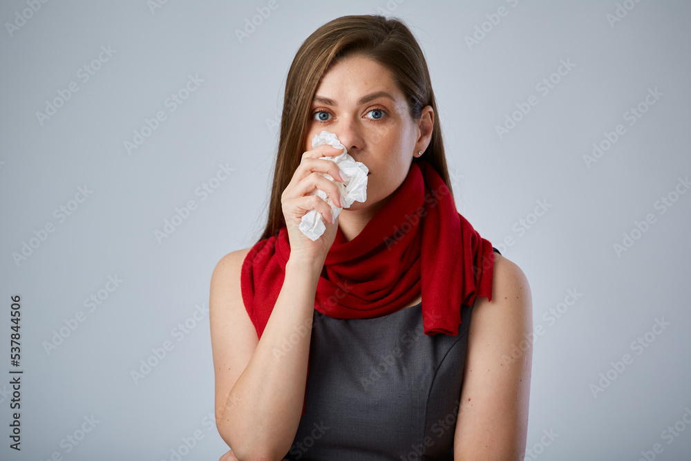 Allergic disease of business woman. isolated advertising portrait. Allergic disease of business woman. isolated advertising portrait.