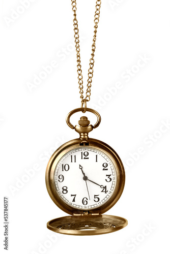 Close-up of old pocket watch isolated on white background