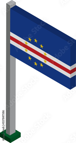 Cape Verde Flag on Flagpole in Isometric dimension.