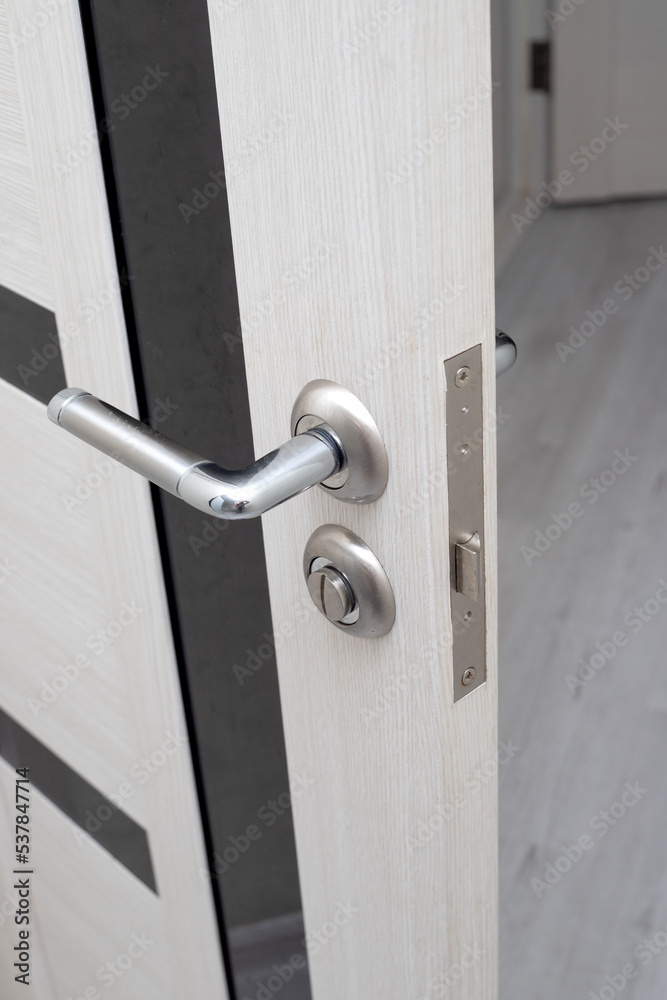 metal handle on the wooden door of the room
