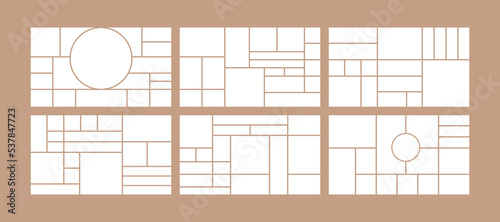Moodboard grid. Mosaic photo collage layout abstract minimalist blank photography album page mockup. Vector isolated set