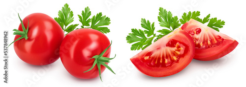 Tomato with parsley isolated on white background with full depth of field.
