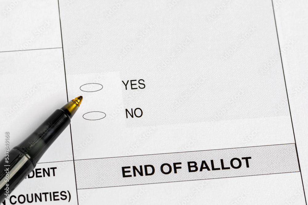 Election ballot with yes or no question. concept. Voting, government referendum and amendment Election ballot with yes or no question. concept. Voting, government referendum and amendment