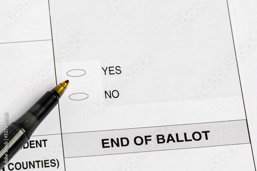 Election ballot with yes or no question. concept. Voting, government referendum and amendment